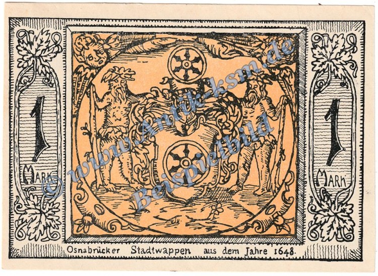 Osnabrück , Notgeld 1 Mark Schein o.Us. in kfr. M-G 1031.1.c , Niedersachsen o.D. Seriennotgeld