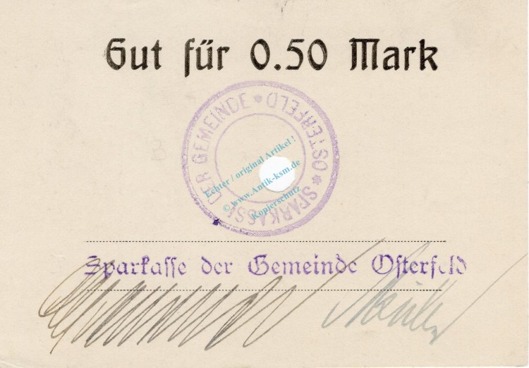 Osterfeld , Notgeld 0,5 Mark Schein unc-kfr. Diessner 279.1 , Westfalen o.D. Notgeld 1914-15