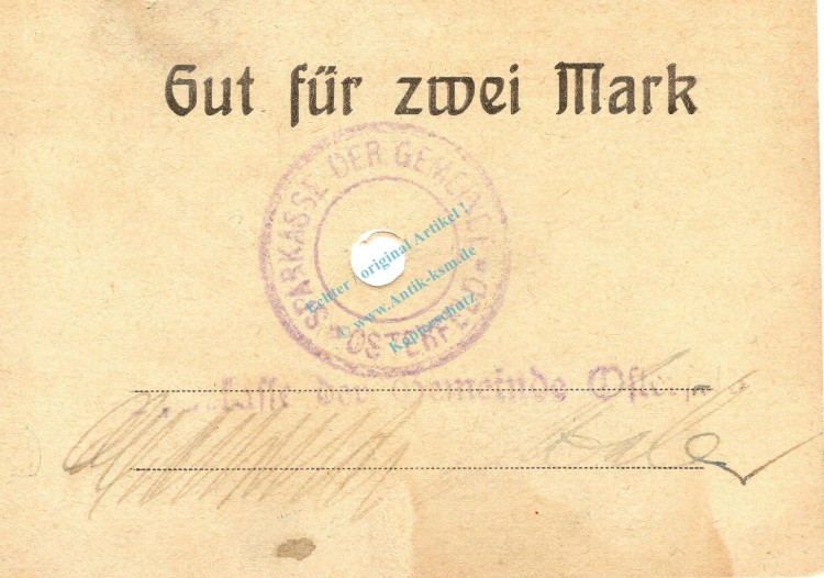Osterfeld , Notgeld 1 Mark Schein gbr. Diessner 279.3 , Westfalen o.D. Notgeld 1914-15