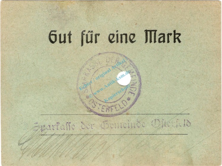 Osterfeld , Notgeld 1 Mark Schein L-gbr. Diessner 279.2 , Westfalen o.D. Notgeld 1914-15