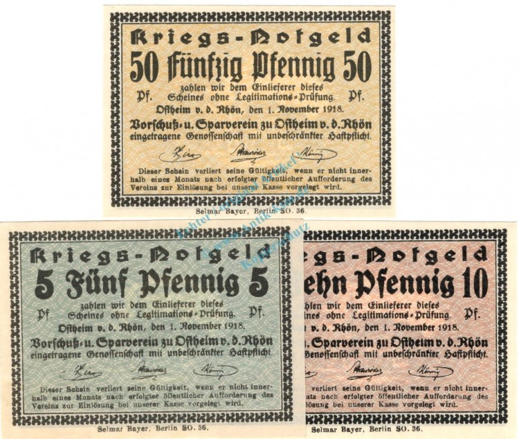 Ostheim , Notgeld Set 3 x Rathaus unc-kfr. Ti.5465.05.30-32 , Thüringen 1918 Verkehrsausgabe