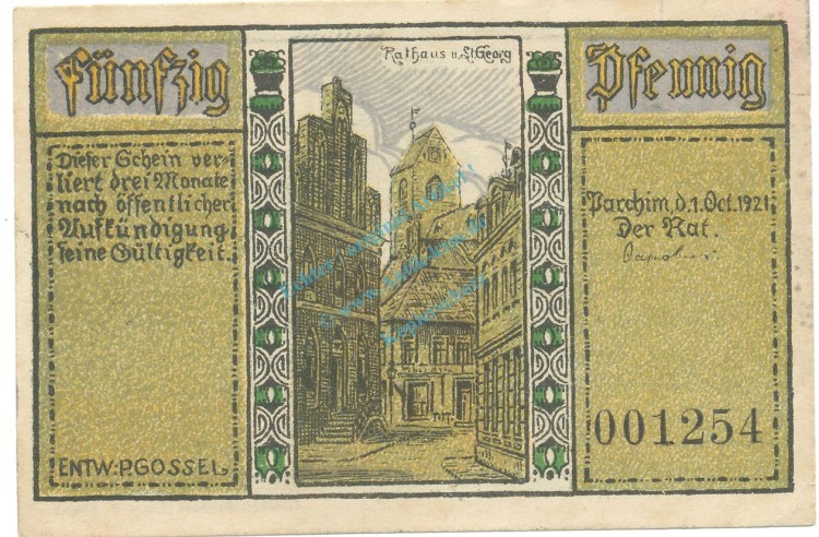 Parchim , Notgeld 50 Pfennig Schein unc-kfr. Tieste 5500.05.15 , MVS 1921 Verkehrsausgabe -4143-