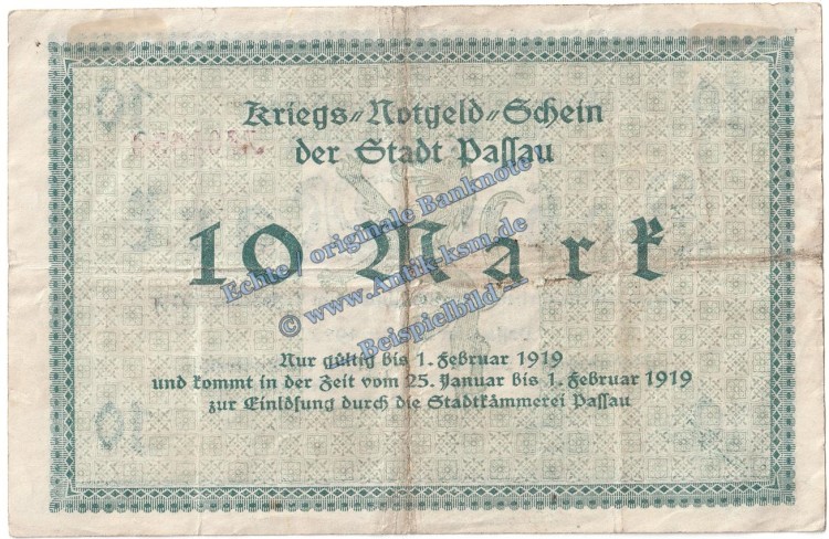 Passau , Banknote 10 Mark Schein in gbr. Geiger 409.02 , Bayern 1918 Grossnotgeld