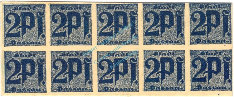 Passau , Notgeld 10 x 2 Pfennig unc-kfr. Ti.5515.05.70 , Sachsen o.D. Verkehrsausgabe