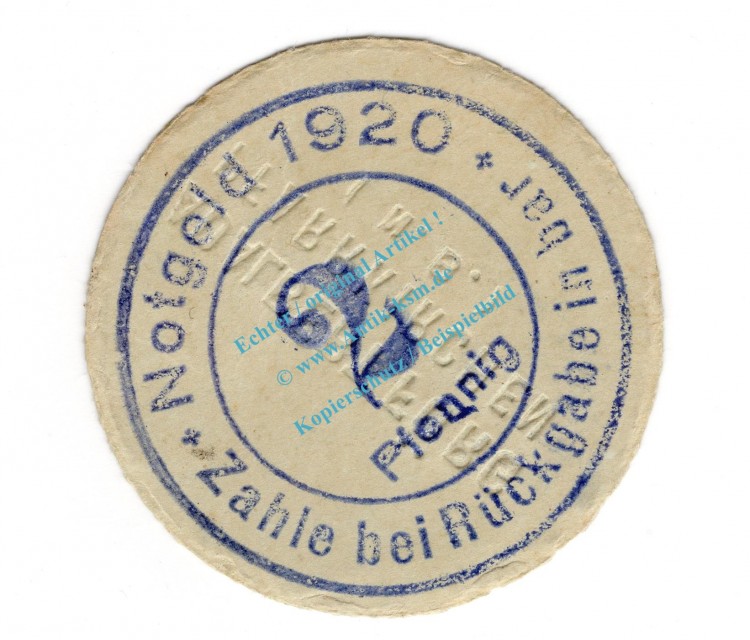 Pfarrkirchen , Notgeld 2 Pfennig Schein in f-kfr. Tieste 5580.05.11 , Bayern 1920 Verkehrsausgabe