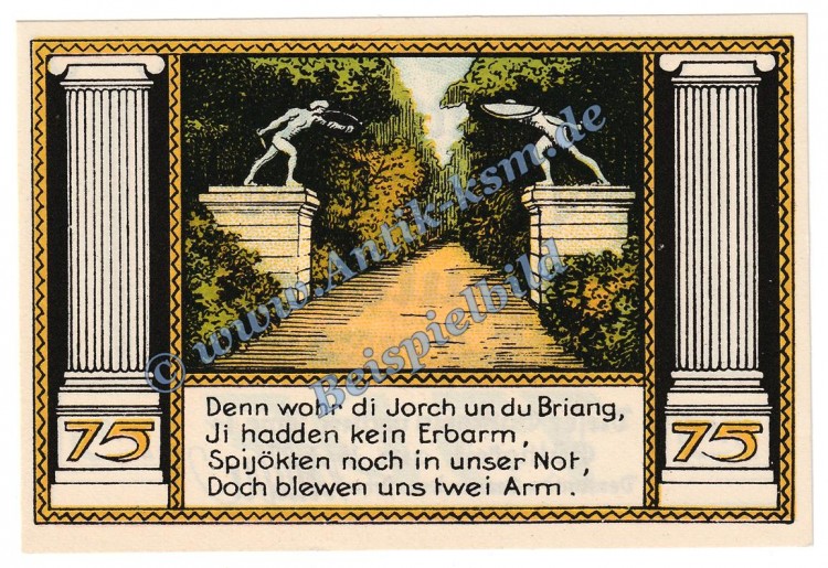 Putbus Rügen , Notgeld 75 Pfennig Schein Nr.2 in kfr. M-G 1081.1 , Mecklenburg Vorpommern o.D. Seriennotgeld