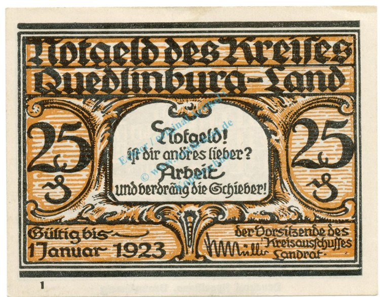 Quedlinburg , Notgeld 25 Pfennig Schein -L- unc-kfr. M-G.1089.1.b , SA o.D. Seriennotgeld -5834-Quedlinburg , Notgeld 25 Pfennig Schein -L- unc-kfr. M-G.1089.1.b , SA o.D. Seriennotgeld -5834-