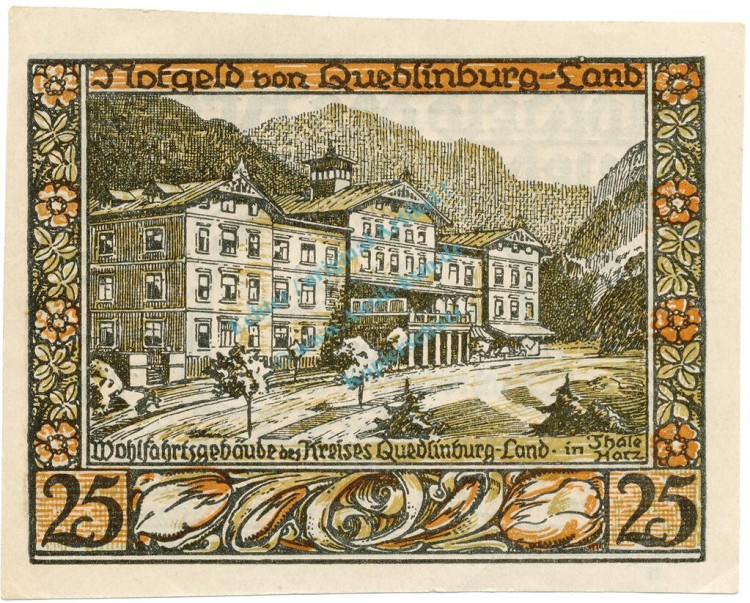 Quedlinburg , Notgeld 25 Pfennig Schein -N- unc-kfr. M-G.1089.1.a , SA o.D. Seriennotgeld -5829-