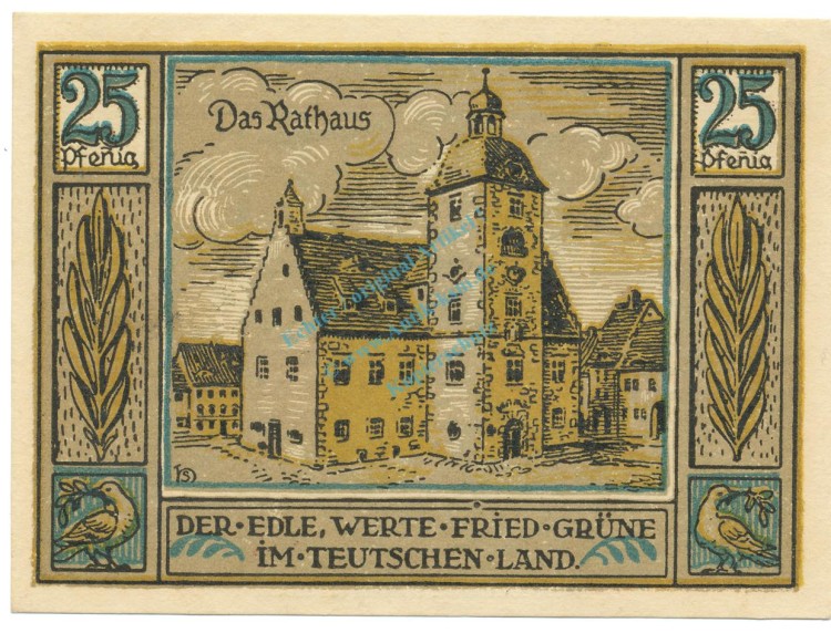 Querfurt , Notgeld 25 Pfennig Schein unc-kfr. M-G.1090.1 , SA 1921 Seriennotgeld -5823-