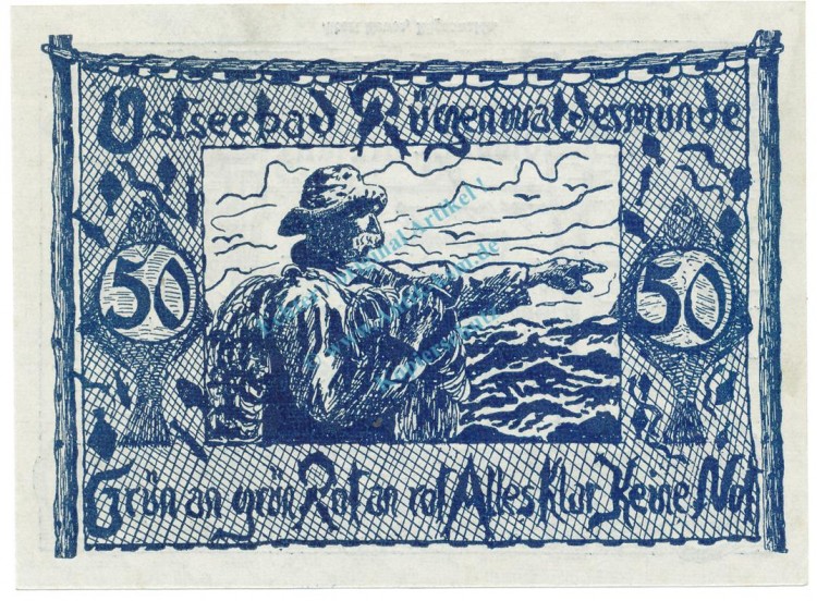Rügenwaldermünde , Notgeld 50 Pfennig Schein unc-kfr. M-G 1149.1.e , POM 1921 Seriennotgeld -3781-
