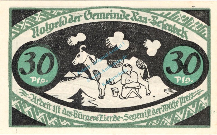 Raa-Besenbeck , Notgeld 30 Pfennig Schein unc-kfr. M-G 1092.1.a , Schleswig 1921 Seriennotgeld