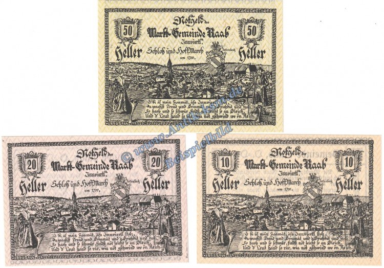 Raab , Notgeld Set mit 3 Scheinen in kfr. K-K 805.II.a , Oberösterreich o.D.