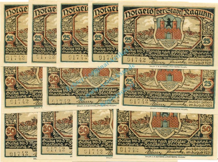Raghun , Notgeld Set -12 x Nummerngleich- unc-kfr. M-G 1094.1 , SA 1921 Seriennotgeld -5808-
