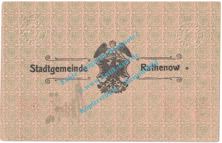 Rathenow , Banknote 5 Mark Schein -1 US- in kfr. Geiger 437.01.e , Brandenburg 1918 Grossnotgeld