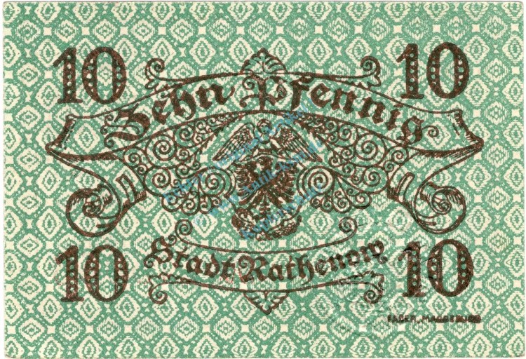 Rathenow , Notgeld 10 Pfennig Schein unc-kfr. Ti.5915.10.02 Brandenburg 1917 Verkehrsausgabe