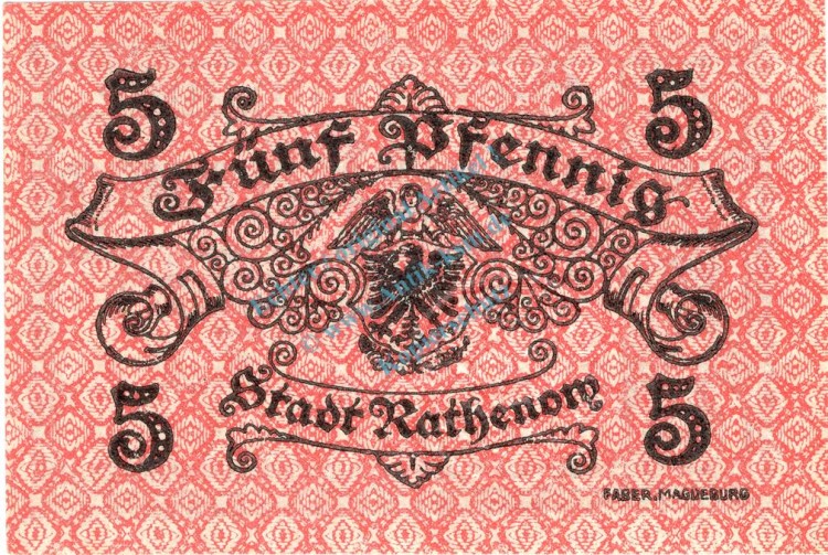 Rathenow , Notgeld 5 Pfennig -WZ- unc-kfr. Ti.5915.10.15 Brandenburg 1917 Verkehrsausgabe