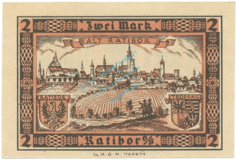 Ratibor , Notgeld 2 Mark Schein -blanco- unc-kfr. M-G 1100.1.c , OSL o.D. Seriennotgeld -5809-