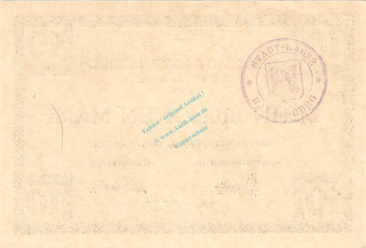 Ravensburg , Banknote 10 Billionen Mark Schein in unc-kfr Keller 4453.f , Württemberg 1923 Inflation