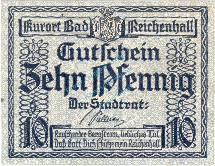 Reichenhall , Notgeld 10 Pfennig Schein unc-kfr. Ti.5990.20.15 Bayern o.D. Verkehrsausgabe