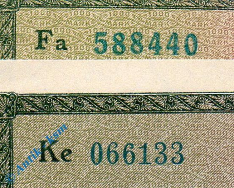 Reichsbanknote , 1.000 Mark Schein , Gitter mit 8 Kn blaugrün , DEU-84 h , Rosenberg 75 , P 76 , vom 15.09.1922 , Weimarer Republik