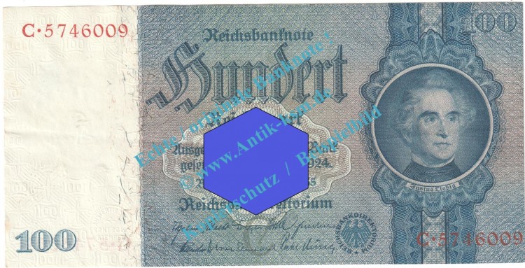 Reichsbanknote , 100 Mark Schein C-C in f-kfr. DEU-211, Ros.176, P.183, vom 24.06.1935 , 3.Reich - deutsche Reichsbank