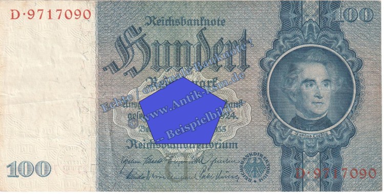 Reichsbanknote , 100 Mark Schein U-D in gbr. DEU-211,  Ros.176, P.183, vom 24.06.1935 , Drittes Reich