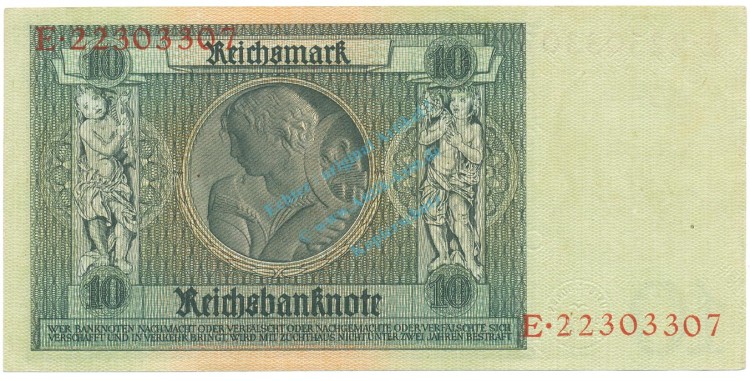 Reichsbanknote , 10 Mark Schein -F 1- in unc-kfr. DEU-183.a, Ros.173, P.180 Weimarer Republik 1929 Reichsbank