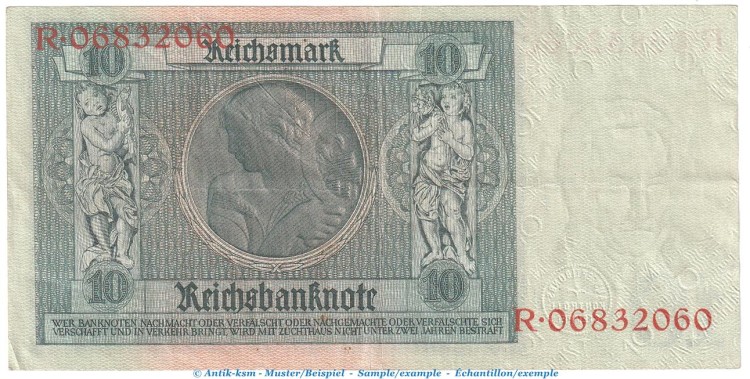 Reichsbanknote , 10 Mark Schein -Q- in gbr. DEU-183.a, Ros.173, P.180 , vom 22.01.1929 , Weimarer Republik - Reichsbank