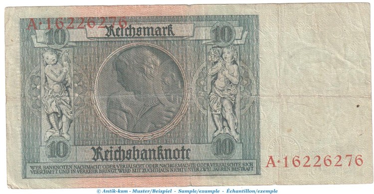 Reichsbanknote , 10 Mark Schein -R 1- in gbr. DEU-183.a, Ros.173, P.180 , vom 22.01.1929 , Weimarer Republik - Reichsbank
