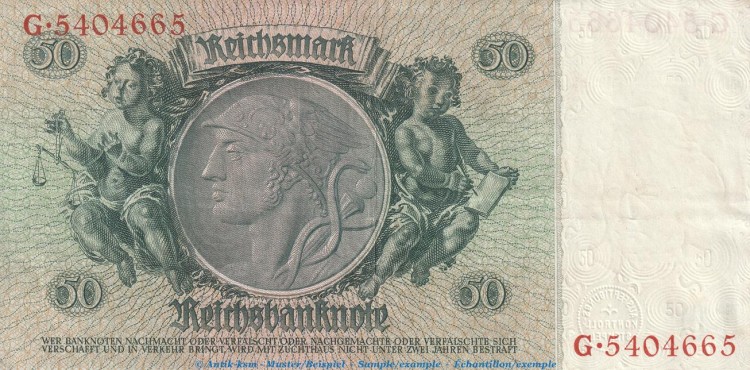 Reichsbanknote , 50 Mark Schein -B- in gbr. DEU-210.a, Ros.175, P.182 , vom 30.03.1933 , deutsches Reich - Reichsbank