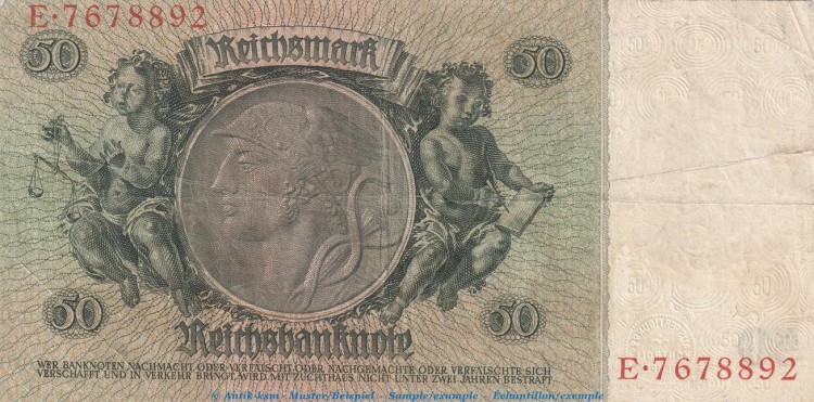 Reichsbanknote , 50 Mark Schein -M- in gbr. DEU-210.a, Ros.175, P.182 , vom 30.03.1933 , deutsches Reich - Reichsbank