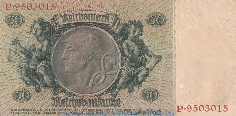 Reichsbanknote , 50 Mark Schein -T- in gbr. DEU-210.a, Ros.175, P.182 , vom 30.03.1933 , deutsches Reich - Reichsbank