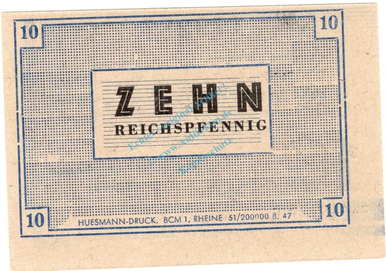 Rheine , Notgeld 10 Pfennig Schein unc-kfr. Schöne 0512 , Westfalen 1947 Notgeld 1945-48