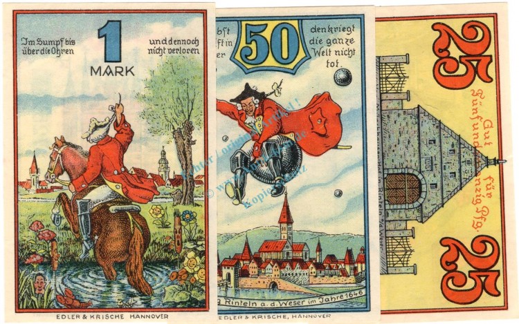 Rinteln , Notgeld Set mit 3 Scheinen unc-kfr. M-G 1125.1.b , Niedersachsen 1920 Seriennotgeld