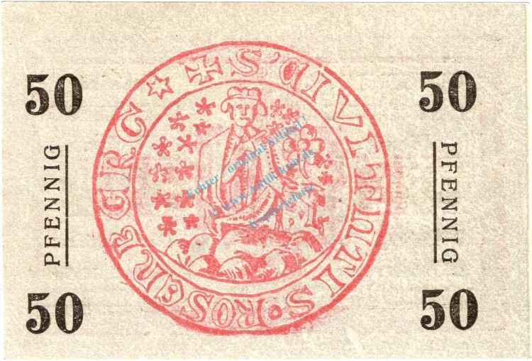 Rosenberg , Notgeld 50 Pfennig Schein unc-kfr. Ti.6185.05.16 Westpreussen 1920 Verkehrsausgabe