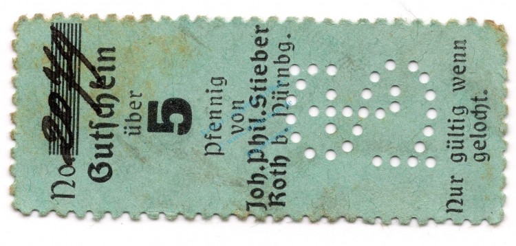 Roth , Notgeld 5 Pfennig Schein unc-kfr. Ti.6235.05.01 , Bayern o.D. Verkehrsausgabe