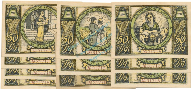 Rudolstadt , Notgeld Set -10 x Nummerngleich- unc-kfr. M-G 1146.1 , TH o.D. Seriennotgeld -5810-