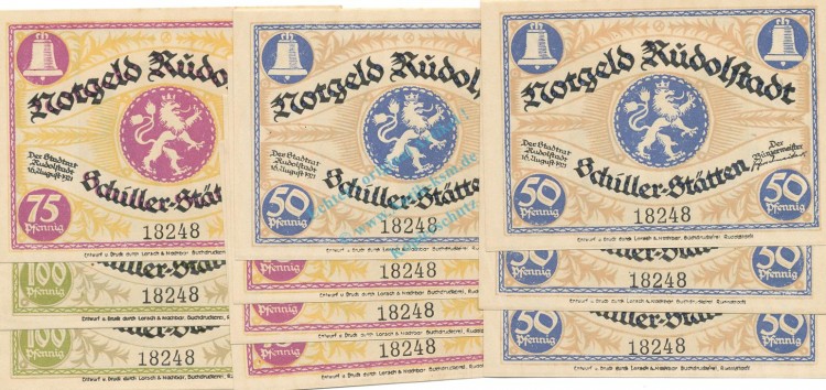 Rudolstadt , Notgeld Set -10 x Nummerngleich- unc-kfr. M-G 1146.2 , TH 1921 Seriennotgeld -5811-