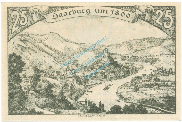 Saarburg , Notgeld 25 Pfennig Schein unc-kfr. Ti.6340.10.02 RHL 1920 Verkehrsausgabe -4312-