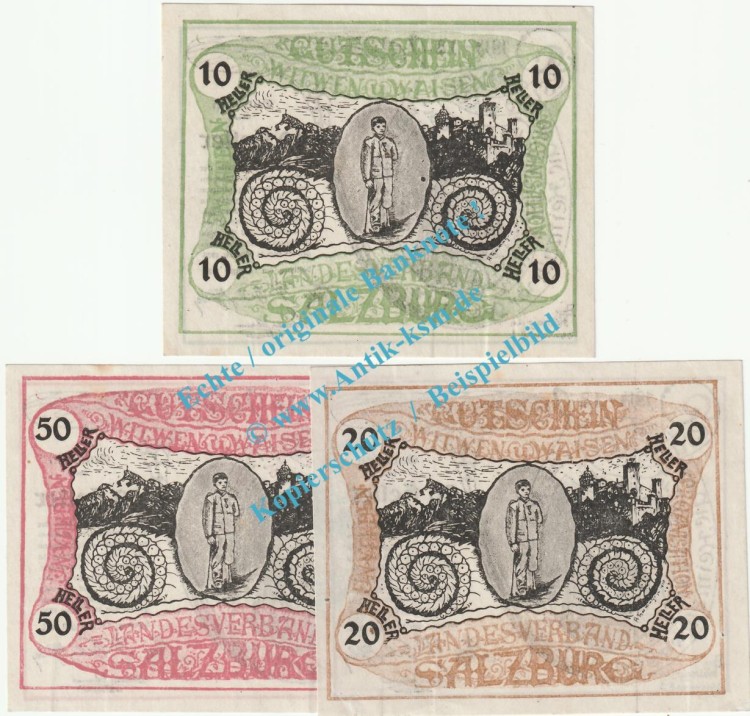 Salzburg , Notgeld Set mit 3 Scheinen in kfr. K-K 861.a , Salzburg 1920