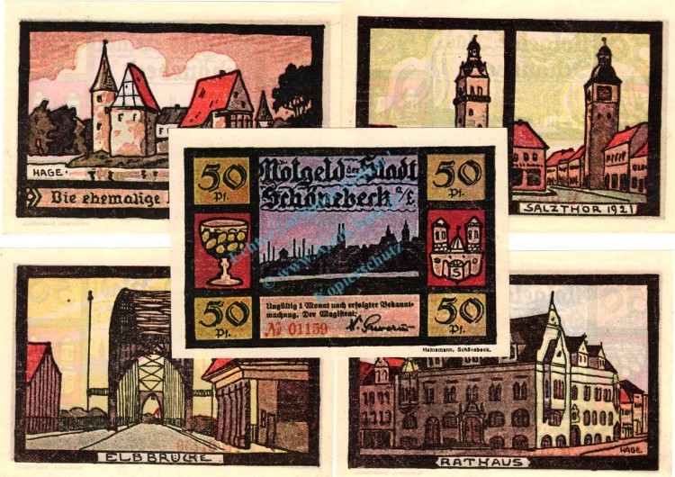 Schönebeck , Notgeld Set -5 x Nummerngleich- unc-kfr. M-G 1196.1. , Sachsen Anhalt o.D. Seriennotgeld