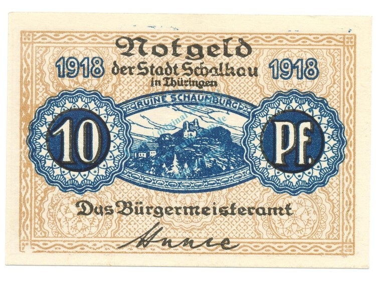 Schalkau , Notgeld 10 Pfennig Schein unc-kfr. Ti.6455.05.01 TH 1918 Verkehrsausgabe -4320-