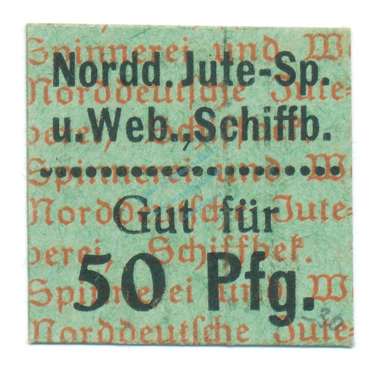 Schiffbek , Notgeld 50 Pfennig Schein unc-kfr. Tieste 6495.05.08 , Schleswig o.D. Verkehrsausgabe