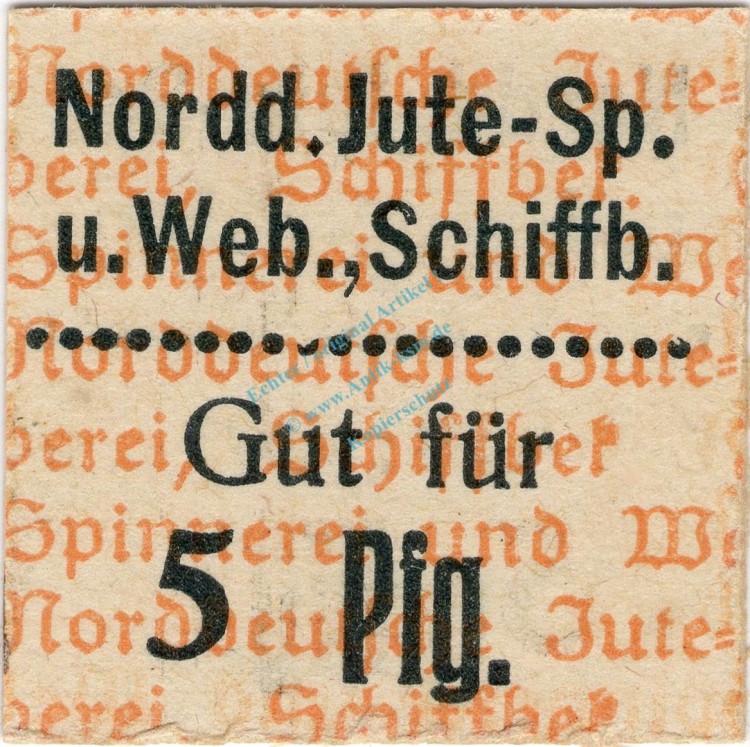 Schiffbek , Notgeld 5 Pfennig Schein unc-kfr. Ti.6495.05.10 , Schleswig o.D. Verkehrsausgabe
