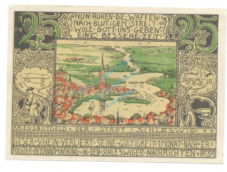 Schleswig , Notgeld 25 Pfennig Schein unc-kfr. Ti.6560.10.40 SH o.D. Verkehrsausgabe -4292-
