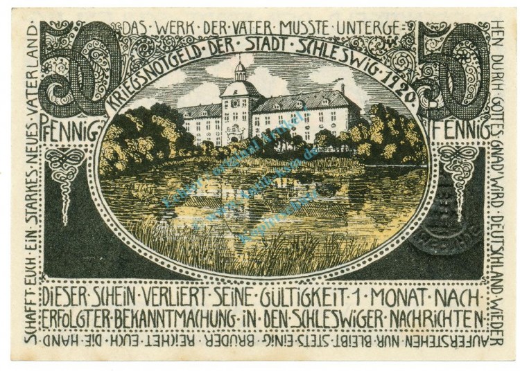Schleswig , Notgeld 50 Pfennig Schein unc-kfr. Ti.6560.10.30 SH 1920 Verkehrsausgabe -4293-