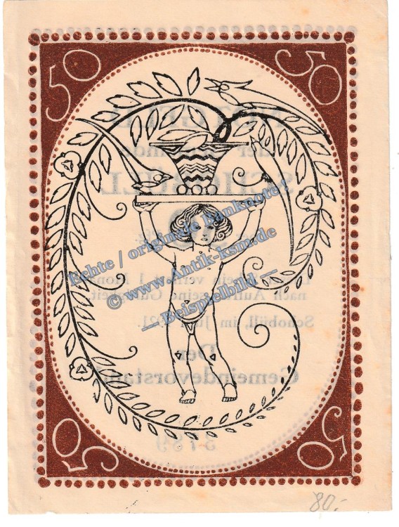 Schobüll , Notgeld 50 Pfennig -Hochformat- in kfr. M-G 1194.10 , Schleswig Holstein 1921 Seriennotgeld
