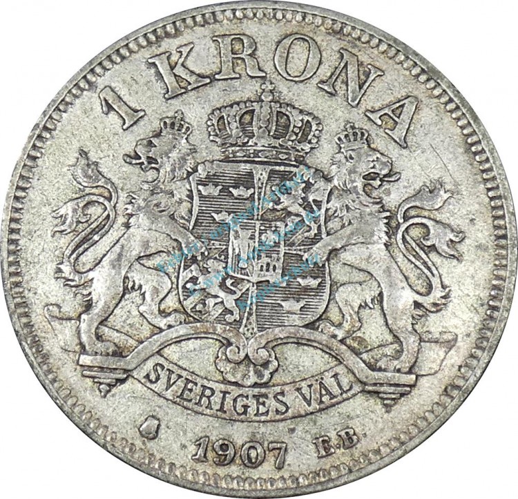 Schweden , 1 Krone Münze 1907 -unter Oscar II- KM.760 ss-vz -0246-