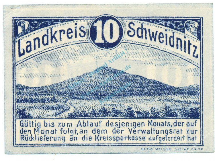 Schweidnitz , Notgeld 10 Pfennig Schein unc-kfr. Ti.6775.15.01 SLN 1920 Verkehrsausgabe -4260-