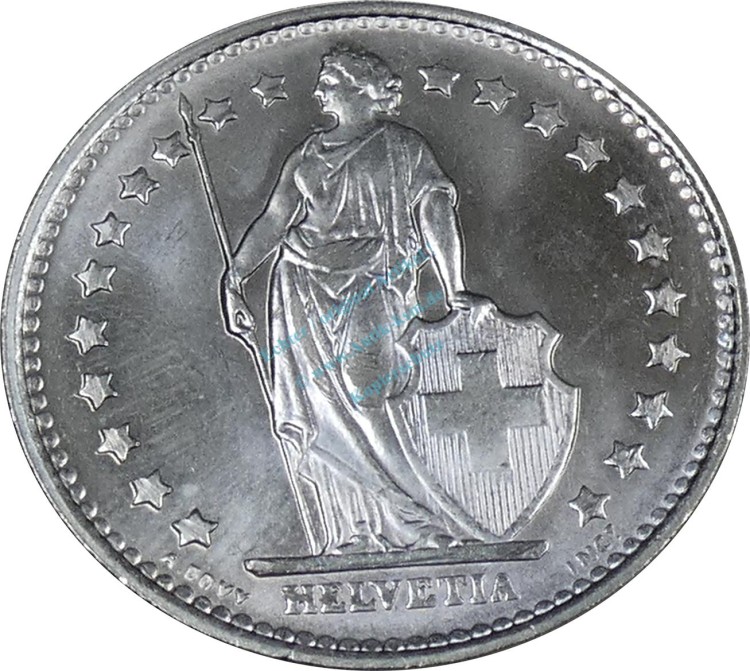 Schweiz , 1 Fanken Münze -Stehende Helvetia- von 1970 , vz-stgl  -0189-